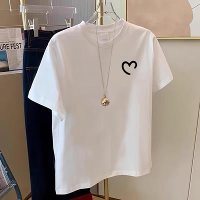 Women's White Heart Print Short-Sleeve T-Shirt: 2025 Trendy Hong Kong Style Fashion Top