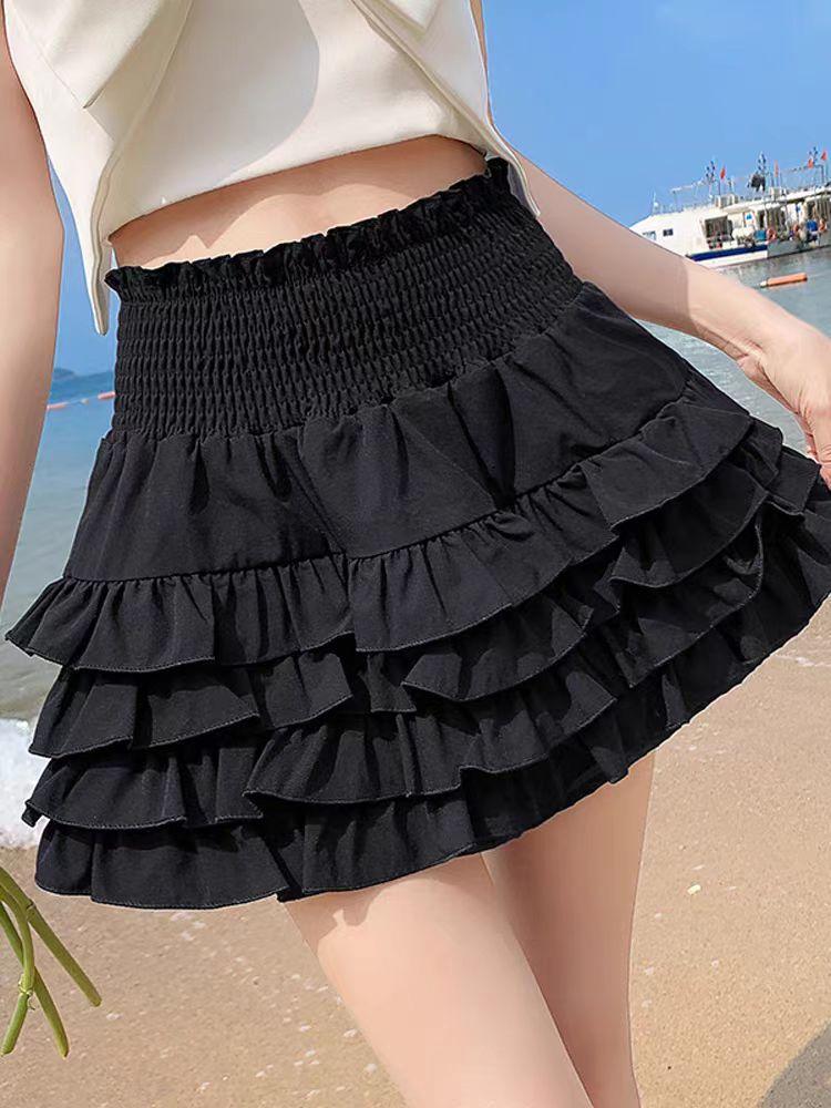 

летние Y2k оборки уличная мини-юбки женские милые кавайные кружевные юбки с высокой талией женские корейские модные черные белые платья одежда One Size чёрный