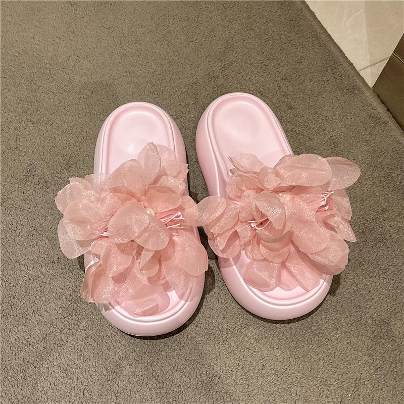 

Fashion Comfort Platform Slides for Women Spring Summer Outdoor Beach Slippers Thick Bottom Slip on Sandals Lace Flower Decor Shoes 35-36 розовый