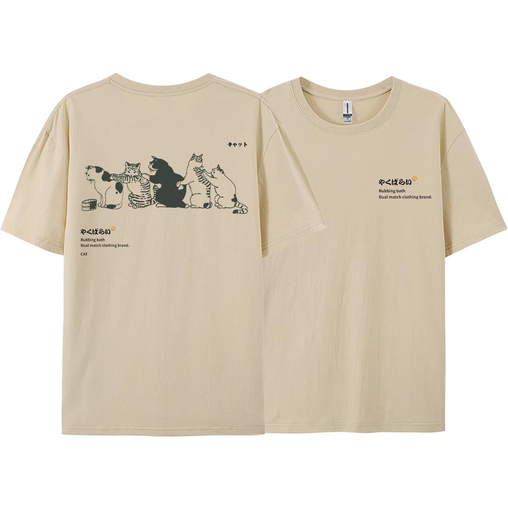 Japan Harajuku Queuing Cat Fun Printing Women'sT-Shirts Loose Oversized Short Sleeve Fashion Casual Clothing Soft  Hip Hop Tees