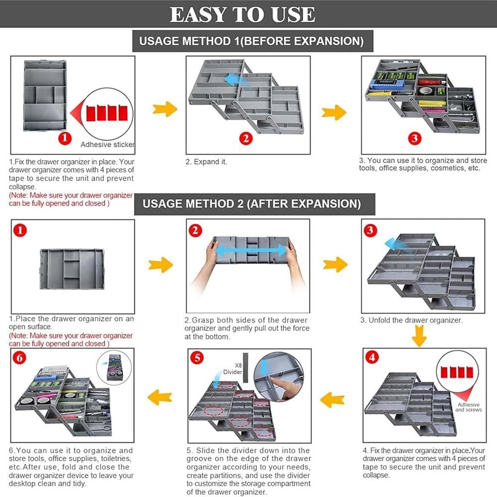 2/3 Tier Foldable Drawer Organizer Expandable Desk Organizer Trays with Adjustable Compartments for Office,Kitchen Supplies