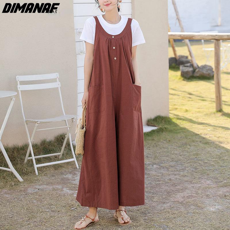 

DIMANAF 2022, летние стильные женские комбинезоны, широкие брюки, льняные длинные брюки, свободные женские повседневные брюки
