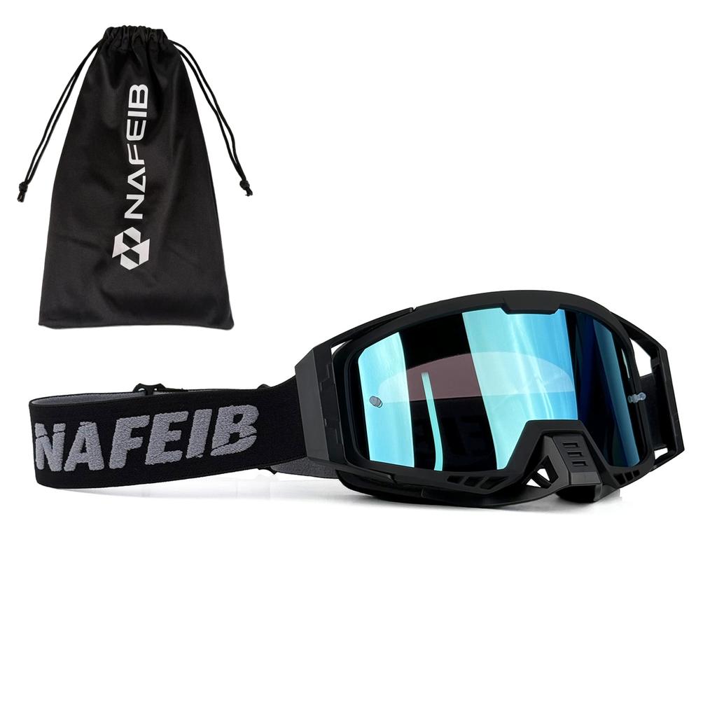 NAFEIB Motocross Goggles with Storage Bag Anti-UV Windproof Dustproof Dirt Bike ATV Off-Road Racing Goggles for Men Women