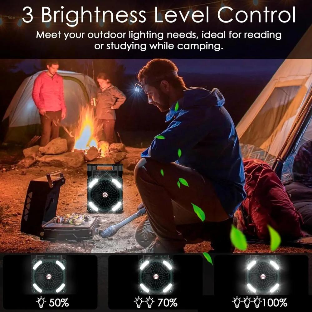 Portable Solar Fans 10000mAh LED Lantern Rechargeable Solar Powered Camping Fan 4 Speeds Powerful Wind 90° Folding Ventilador