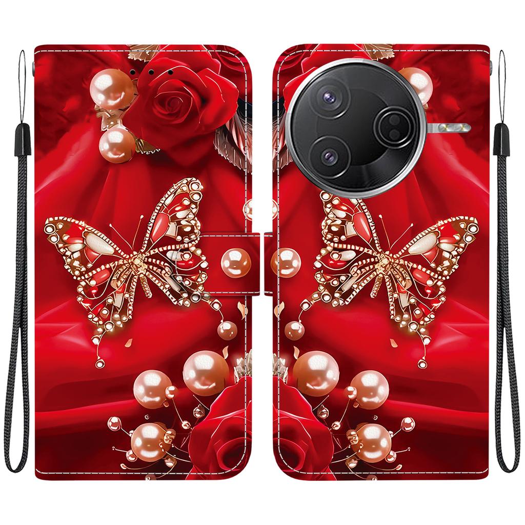 Handmade PU Leather Flip Case for Xiaomi Redmi K80 / K80 Pro Anti-Slip Shockproof Cover with Wrist Strap & Heart/Rose Cat Designs