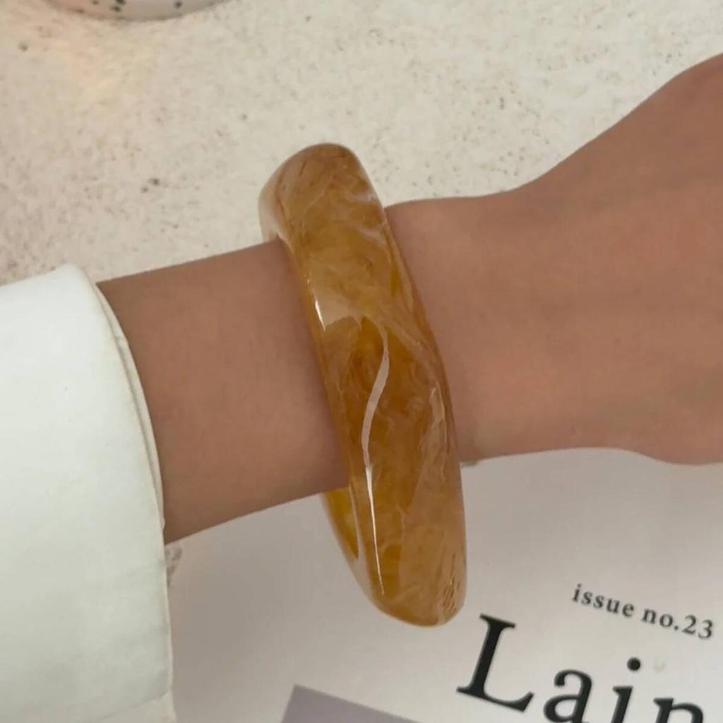 Salircon 3 Styles Vintage Punk Brown Coffee Thick Resin Acrylic Bangles Geometric Irregular Wide Cuff Bracelet Women Men Jewelry