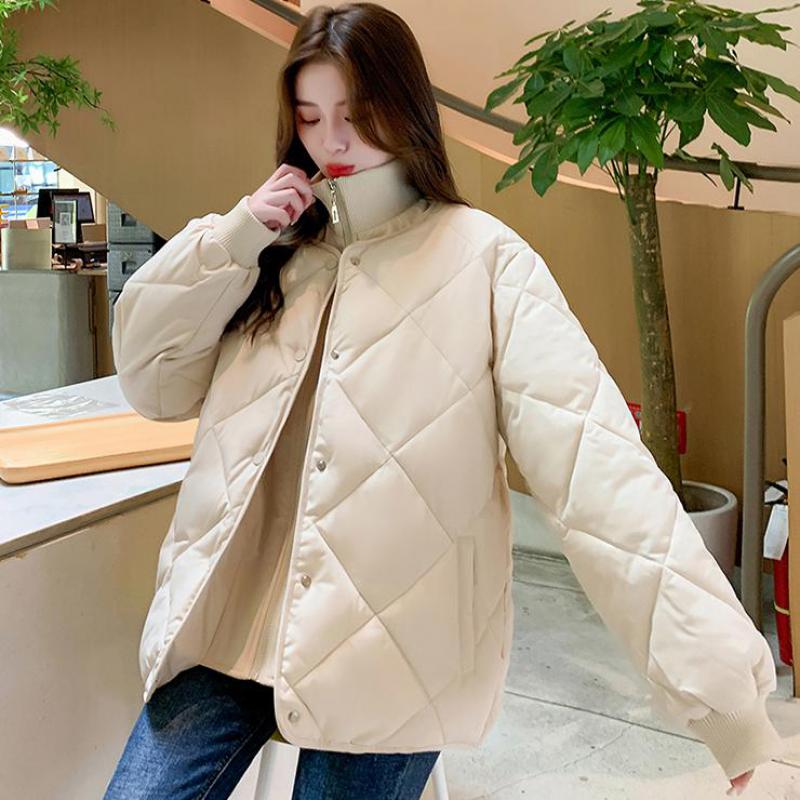 Damen-Parka aus lockerer Baumwolle für Studenten, schwarzer Stehkragen-Outwear-Mantel