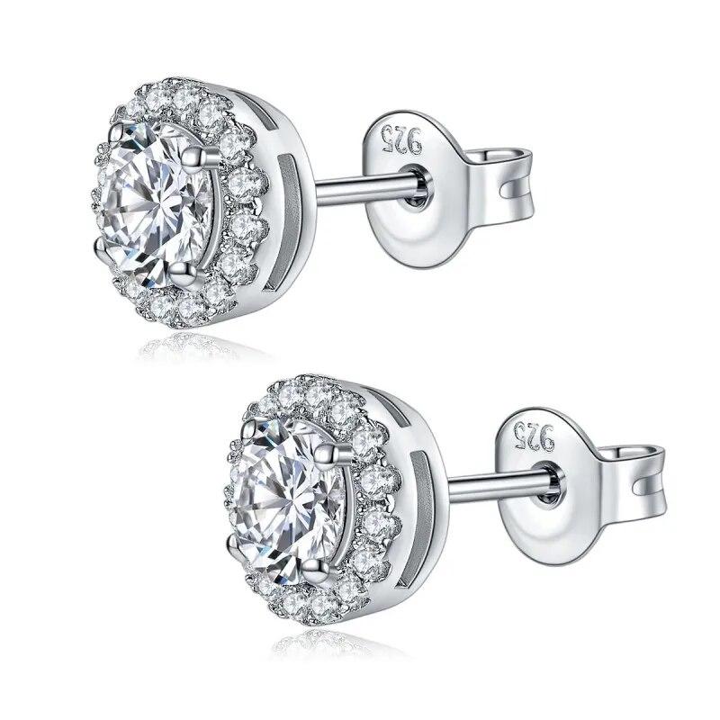 Round Cut 1.0CT Certified Moissanite Earrings for Women 925 Silver D Color Moissanite Ear Studs Party Fine Jewelry
