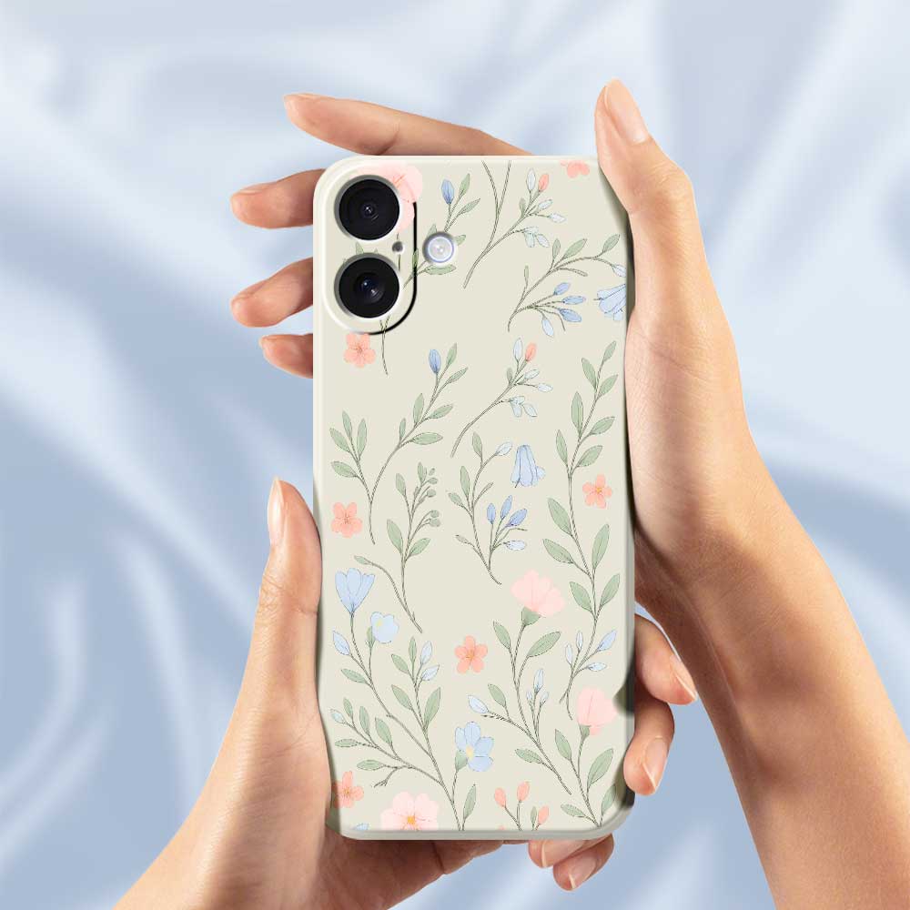 For iPhone 17 Case Pink Blue Flowers Pattern Printing Straight Edge TPU Phone Back Cover
