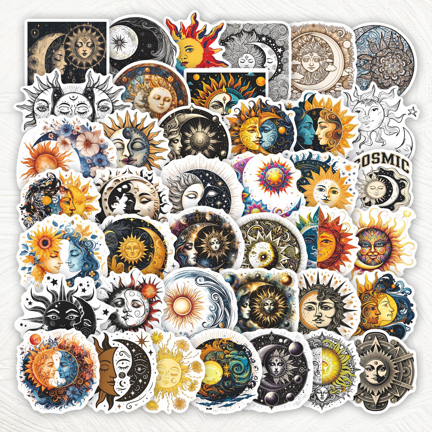 50 Cross-Border Ancient Greek Moon Sun Retro Universe Graffiti Cartoon Waterproof Stickers серый