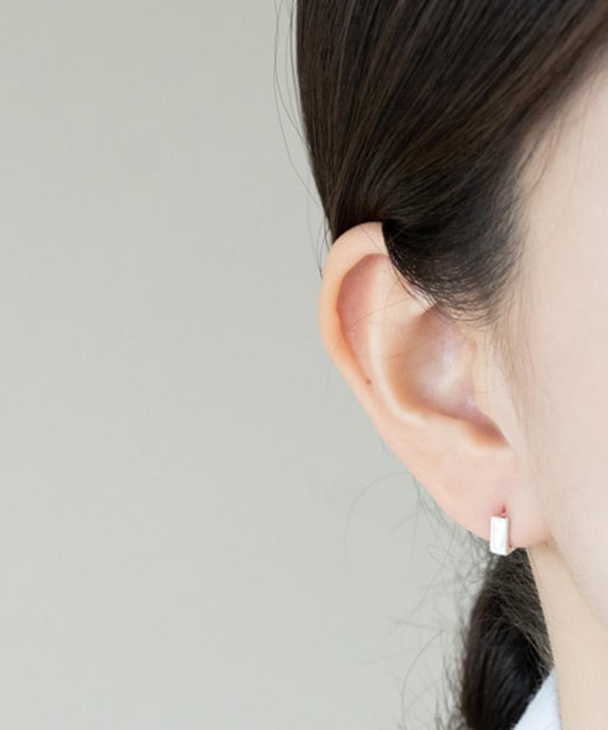 Alleun Silver 925 Square Short One-Touch Silver Ring Earrings