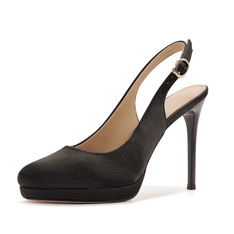 

Черные атласные туфли на высоком каблуке женские туфли на тонком каблуке Baotou пустые сандалии женские туфли на очень высоком каблуке водонепроницаемые туфли для работы за столом 40