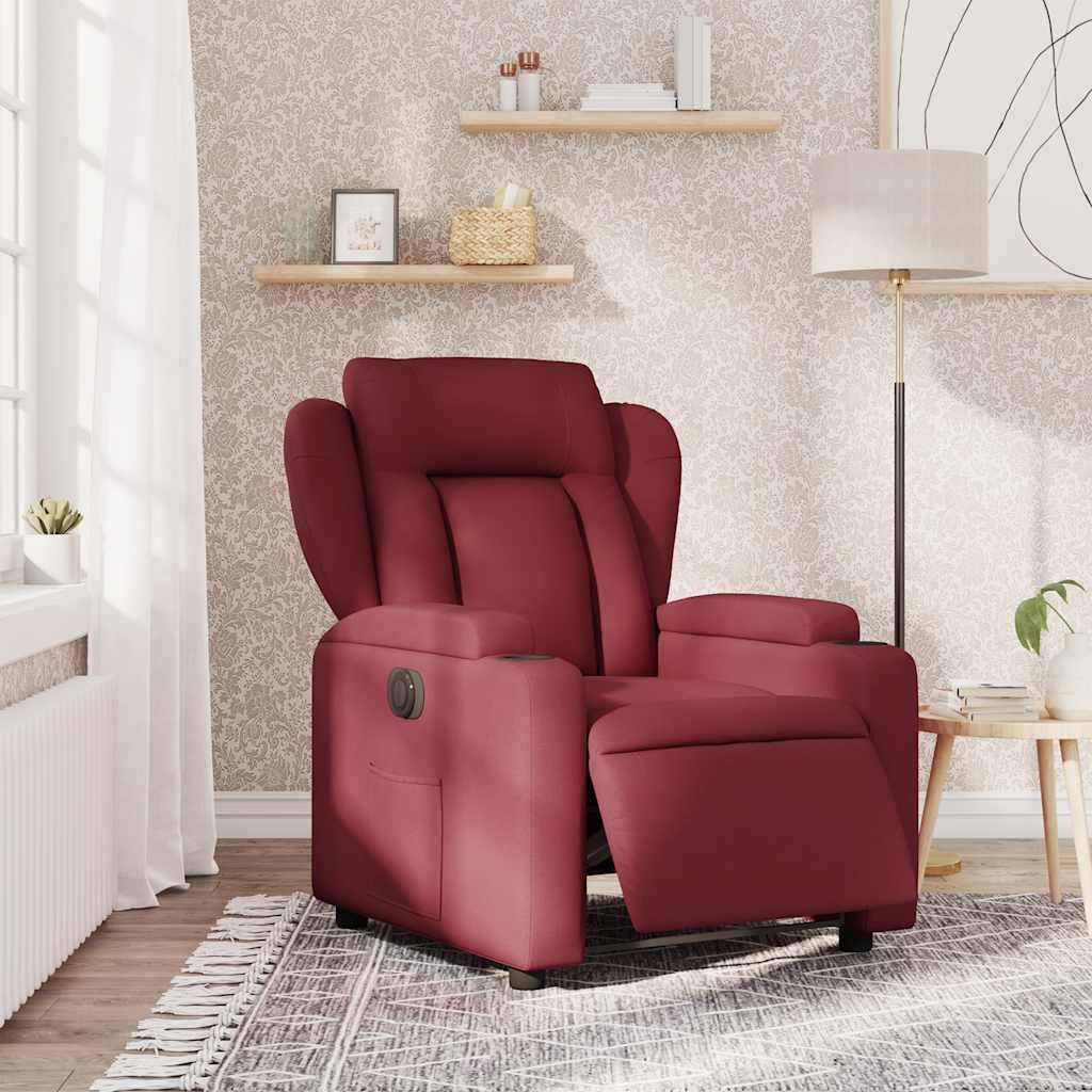 Electric Recliner Chair Wine Red Fabric