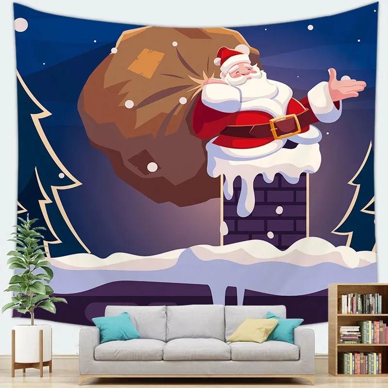 Christmas Cartoon Santa Claus Tapestry Bedroom Living Room Home Christmas Decoration Tapestry