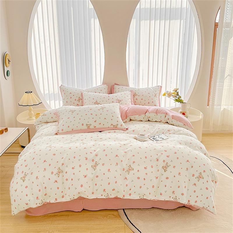 Floral Duvet Cover Queen Vintage Plaid Patchwork Bedding Set Boho Farmhouse Reversible Comforter Cover for Girls Women 4pcs Set