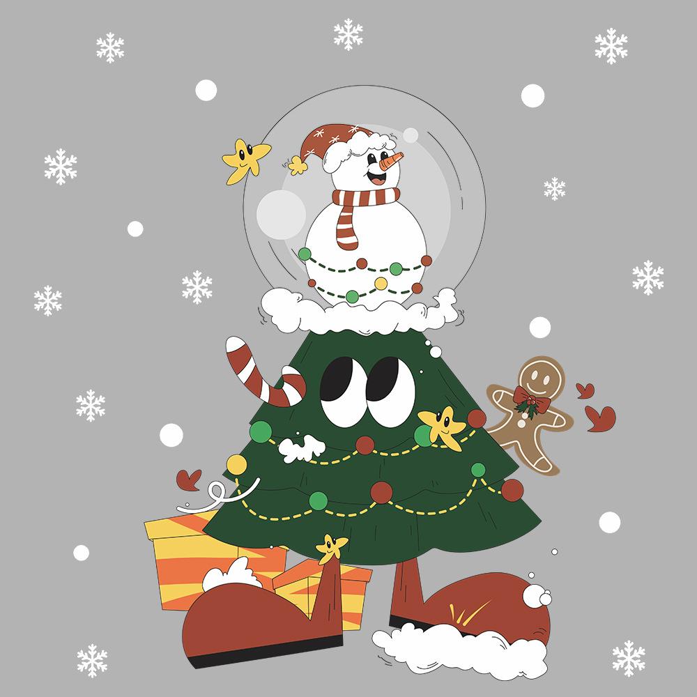 Christmas Tree Snowman Gingerbread Man Atmosphere Decorated Glass Windows Window Stickers