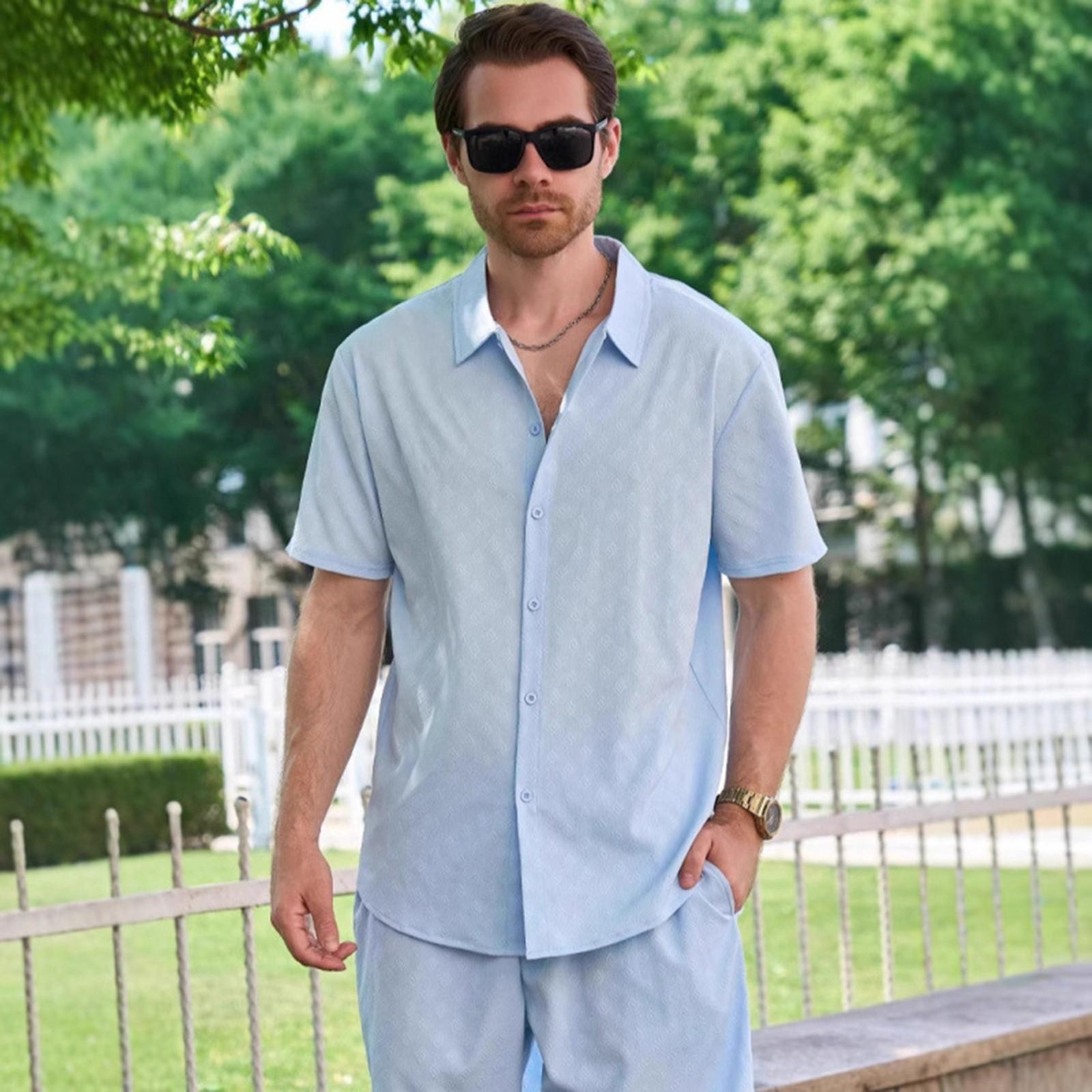 

Мужская повседневная рубашка с короткими рукавами и модный мужской топ XXXL