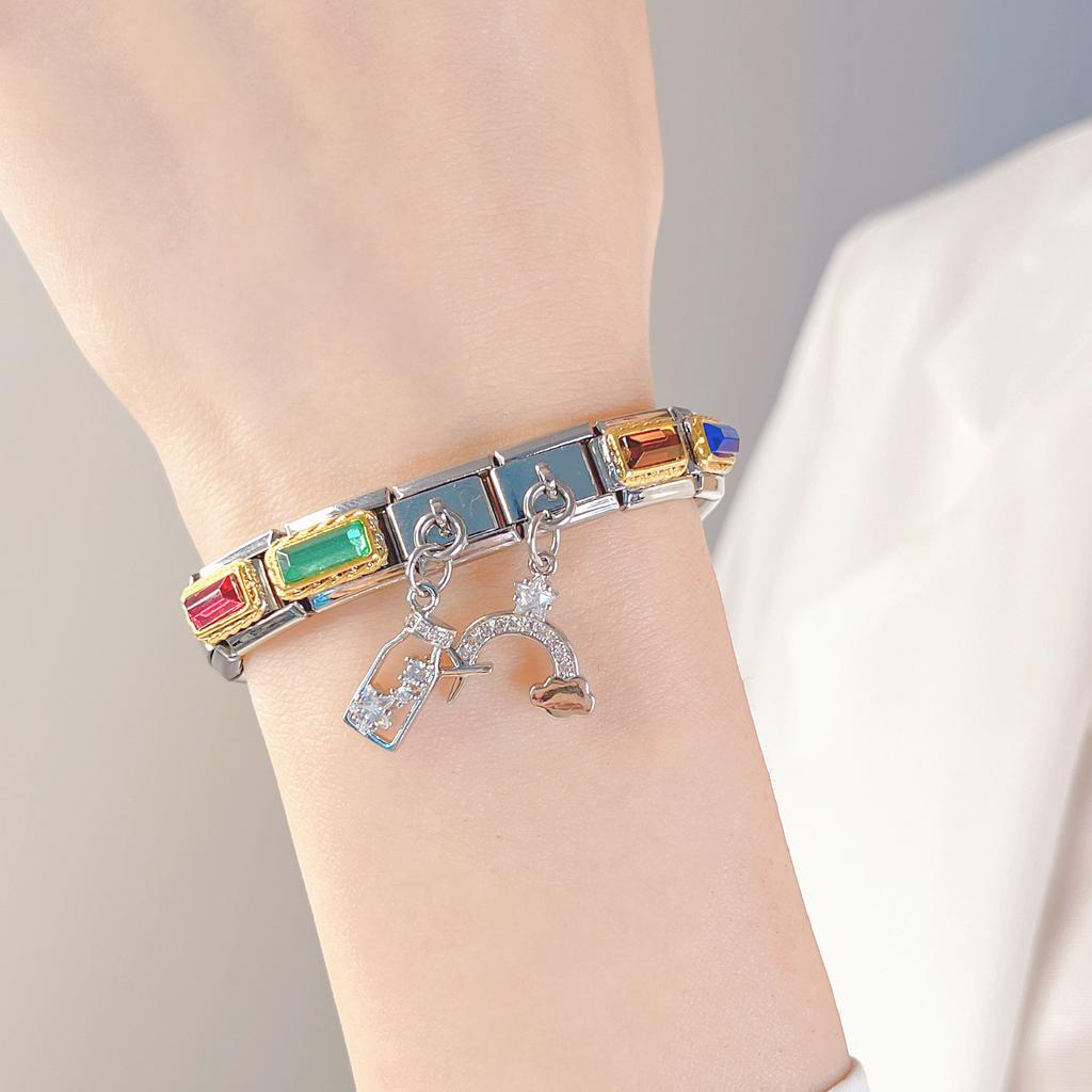 2023 Mode Herz Elliptische Rechteck CZ Charme Italienische Links Fit 9mm Armband Edelstahl Herstellung Von Schmuck DJ692