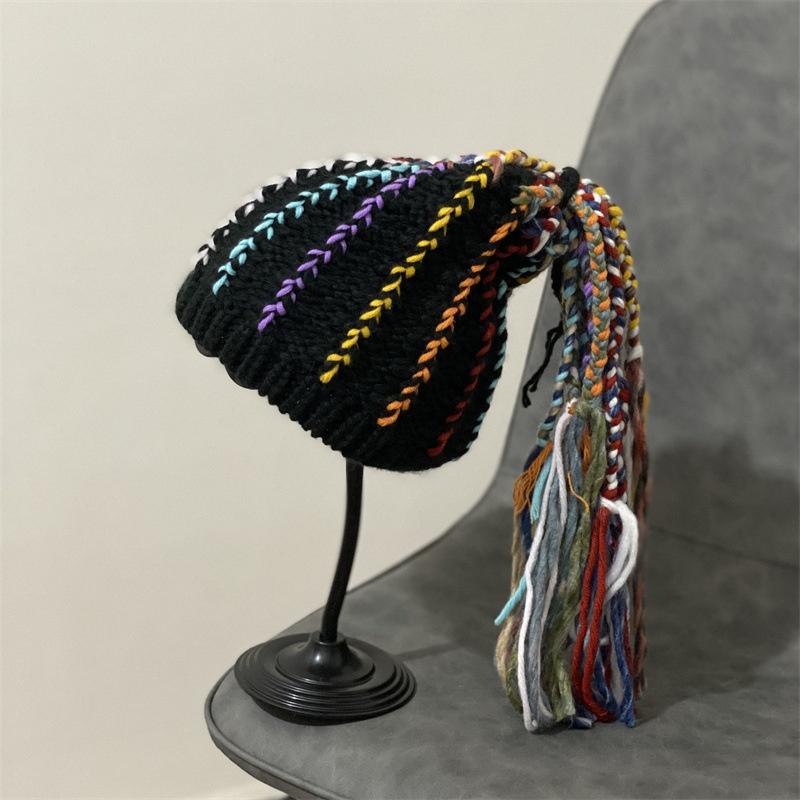 High Quality Fashion Wig Wool Hat Reggae Dirty Braids Hip-Hop Warm Knitted Hat Unisex Hand Crochet Dome Hat Personality Clothing Matching
