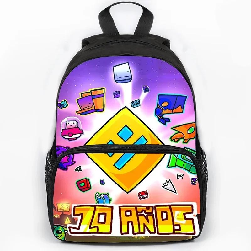 Children Large Capacity Angry Geometry Dash Print Backpack Students School Bags for Girls Boys Cartoon Bookbag Travel Backpacks