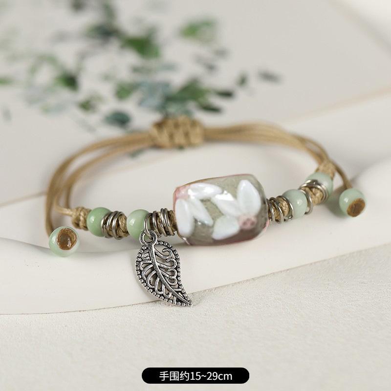Retro Stone Flower Bracelet Female Jingdezhen Handmade Jewelry Woven Ceramic Pinched Flower Bracelet