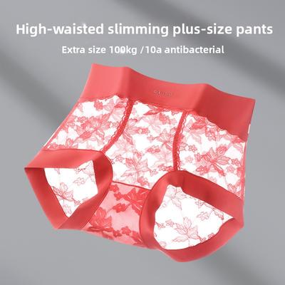 Große Größe Damen Sommer Sexy Spitze Hohe Taille Bauchstraffend Hüfte Baumwolle Antibakteriell Verlängerter Schritt Dreieck Slip