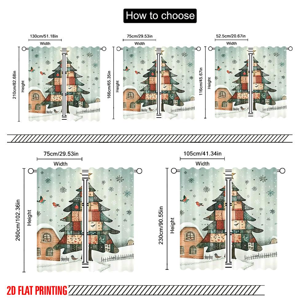 2pcs 2D Flat Printing Merry Christmas Party Curtains Christmas Trees7 100% Polyester Without Electricity Party Decorations Use