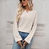 Women's Fashionable V-neck Long Sleeved  Knitted Casual Loose T-shirt Top