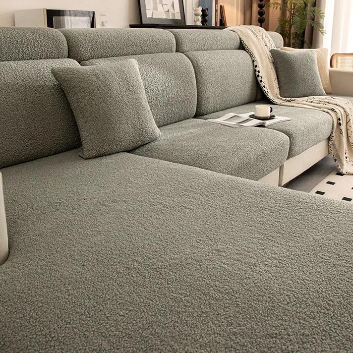 Thickened Teddy Fleece Sofa Cover Protector Non-Slip Luxury Soft Fleece Sofa Slipcover Universal Stretchable Fleece Couch Cover