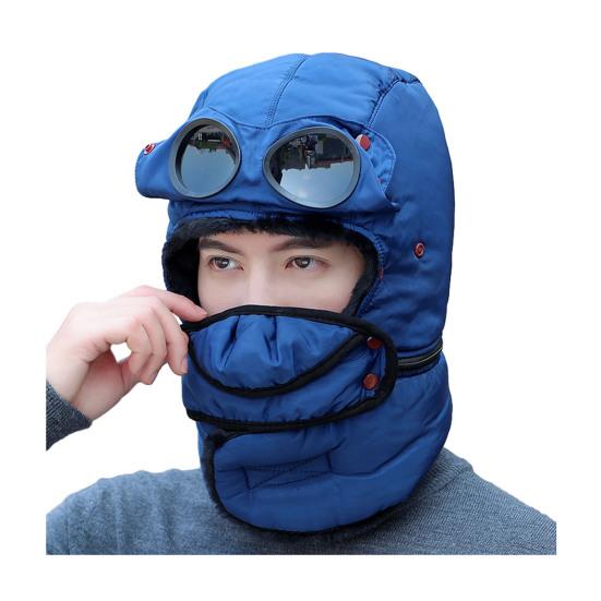 Lei Feng Hat Winter Thermal Hat with Goggles 3-in-1 Trapper Aviator Hat Face Guard Earmuffs Winter Snowmobiling Hiking Cold Weather Headgear