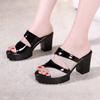 2024 New High Heel Thick Sole Waterproof Platform Mom's Shoes One Line Slippers Summer Outwear Sandals for Women and Ladies