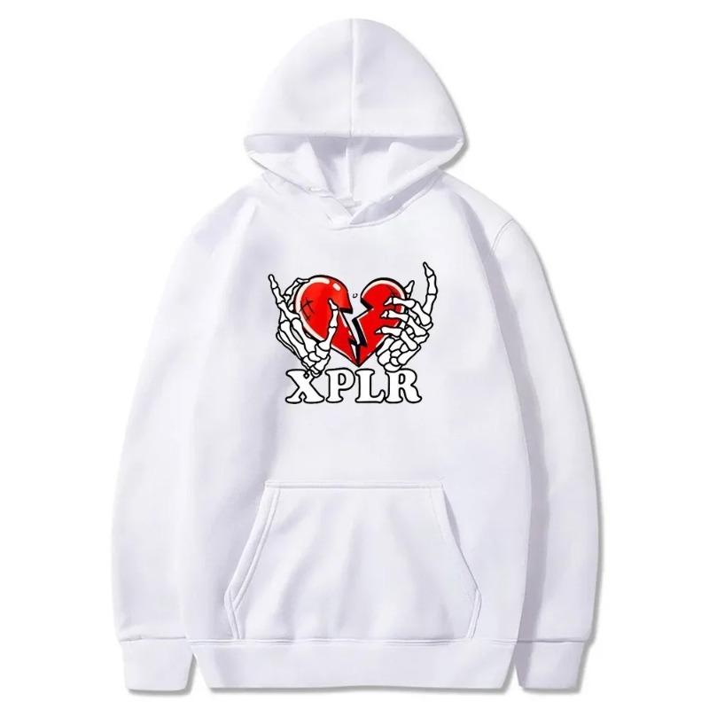 New XPLR Heartbreak Print Hoodie, Universal Street Clothing Casual Versatile Autumn and Winter Fashion Comfort Sweater