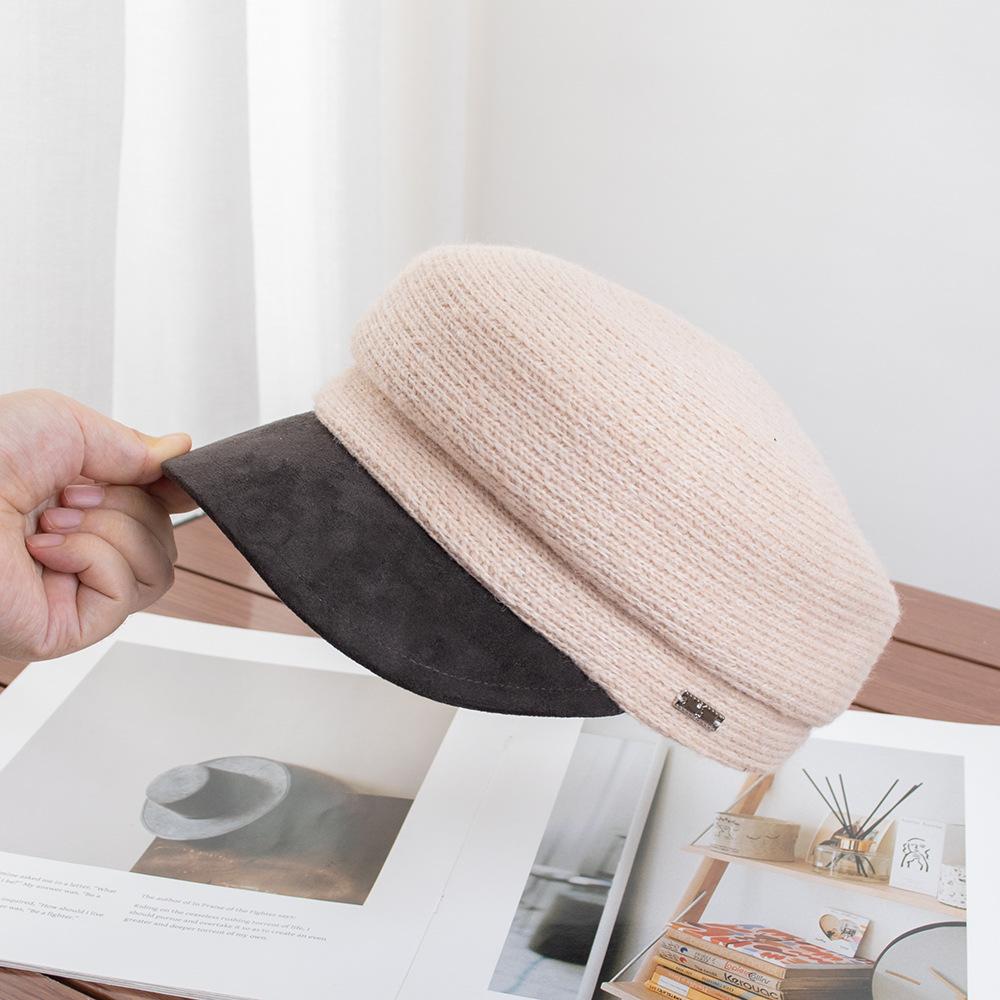 Old Money Woolen Color Matching Flat Top Hat Female Autumn Face Small Octagonal Hat Socialite Casual Beret Newsboy Hat
