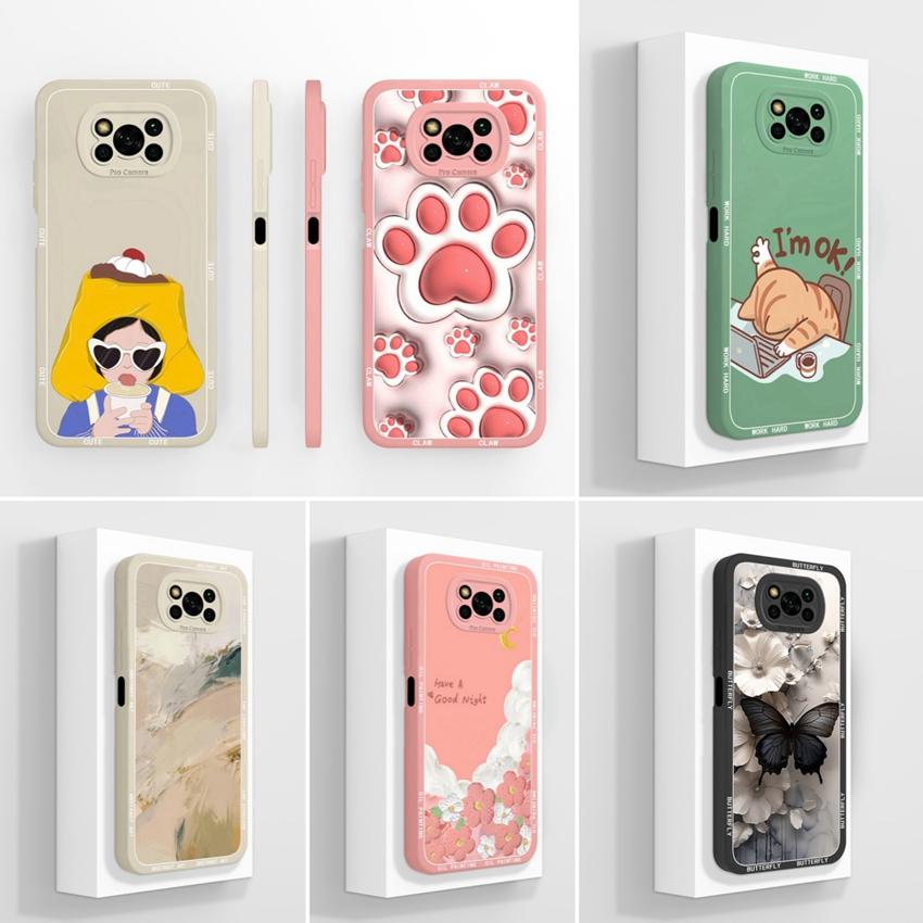 Phone Case For Xiaomi Poco X3 X5 X6 X7 C40 C50 C51 C55 C71 C75 Cute Cat Soft Covers Lens Protection Liquid Silicone Anti Slip Shell For Xiaomi Housing