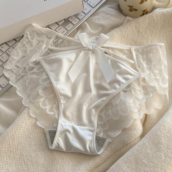 Women Sexy Lace Satin Panties Mid Waist Silky Underwear with Bow Lady Seamless Briefs Invisible Bikini Underwear