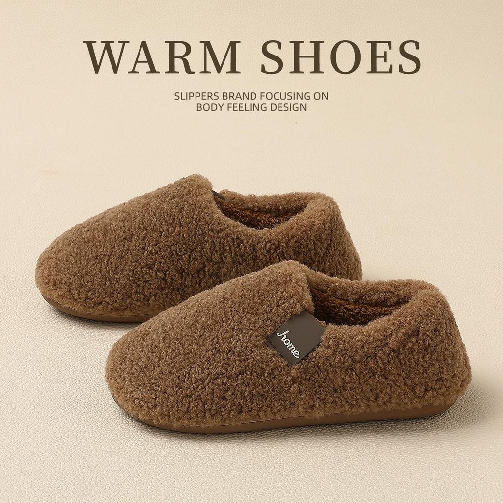 Women's Plush Cotton Non-Slip Indoor Slippers - Warm, Thick Fleece, Closed-Heel for Autumn & Winter, Men's Sizes Available.