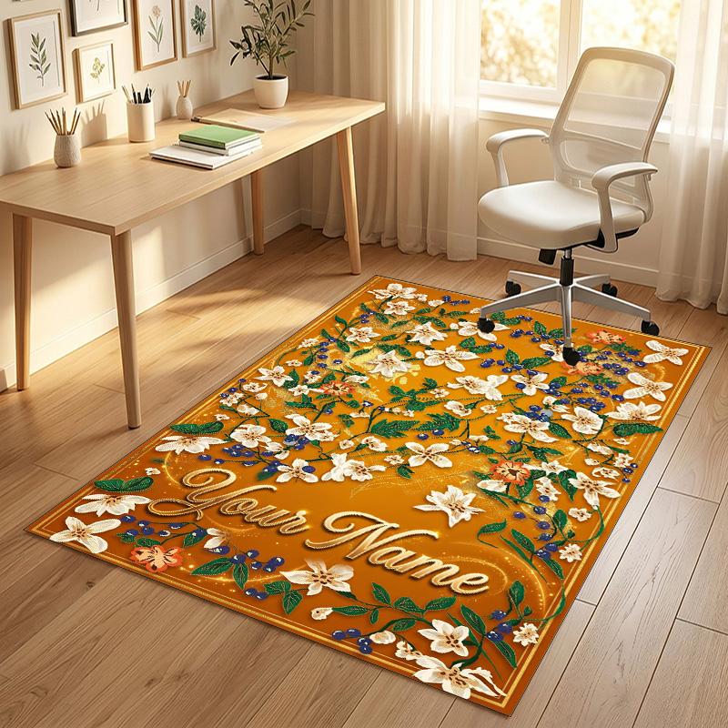 Alfombra de Terciopelo de Cristal con Temática de Jardín Floral Alfombrilla Suave Personalizada con Nombre y Texto Decoración del Hogar