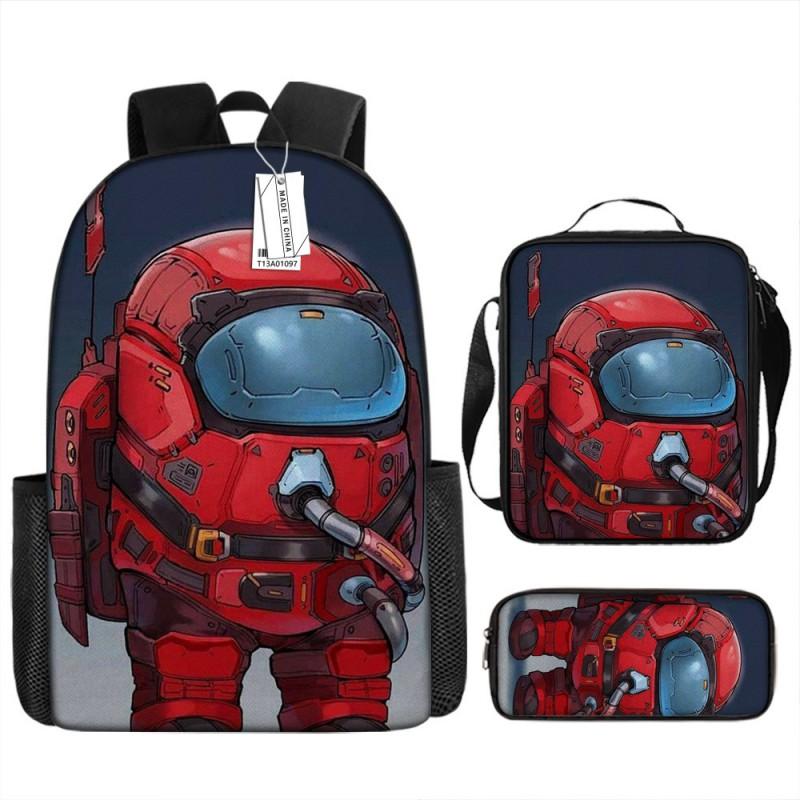Among Us Themed School Backpack Set Kids - 3PCS Shoulder Bag Pencil Case Oxford Fabric Breathable Waterproof