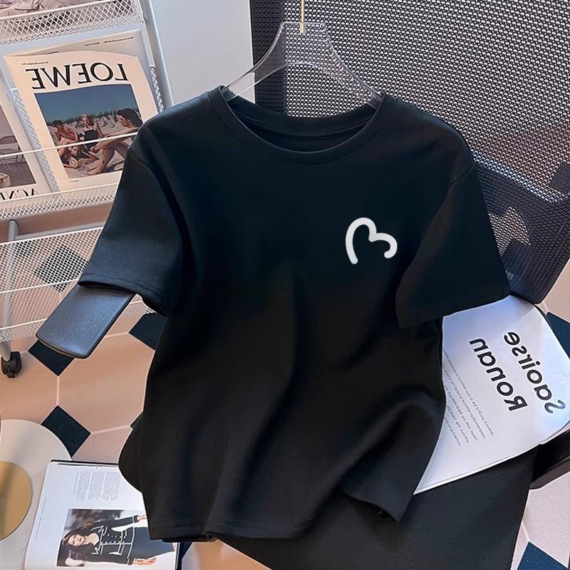 Stylish Women's White Cartoon Round Neck Short Sleeve Loose T-shirt for Summer 2026