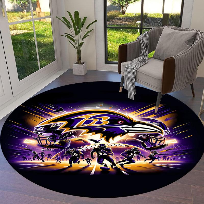 BaltimoreRavens Round Area Rug,Carpet Rug for Living Room Bedroom Sofa Playroom Decor,Non-slip Floor Mat