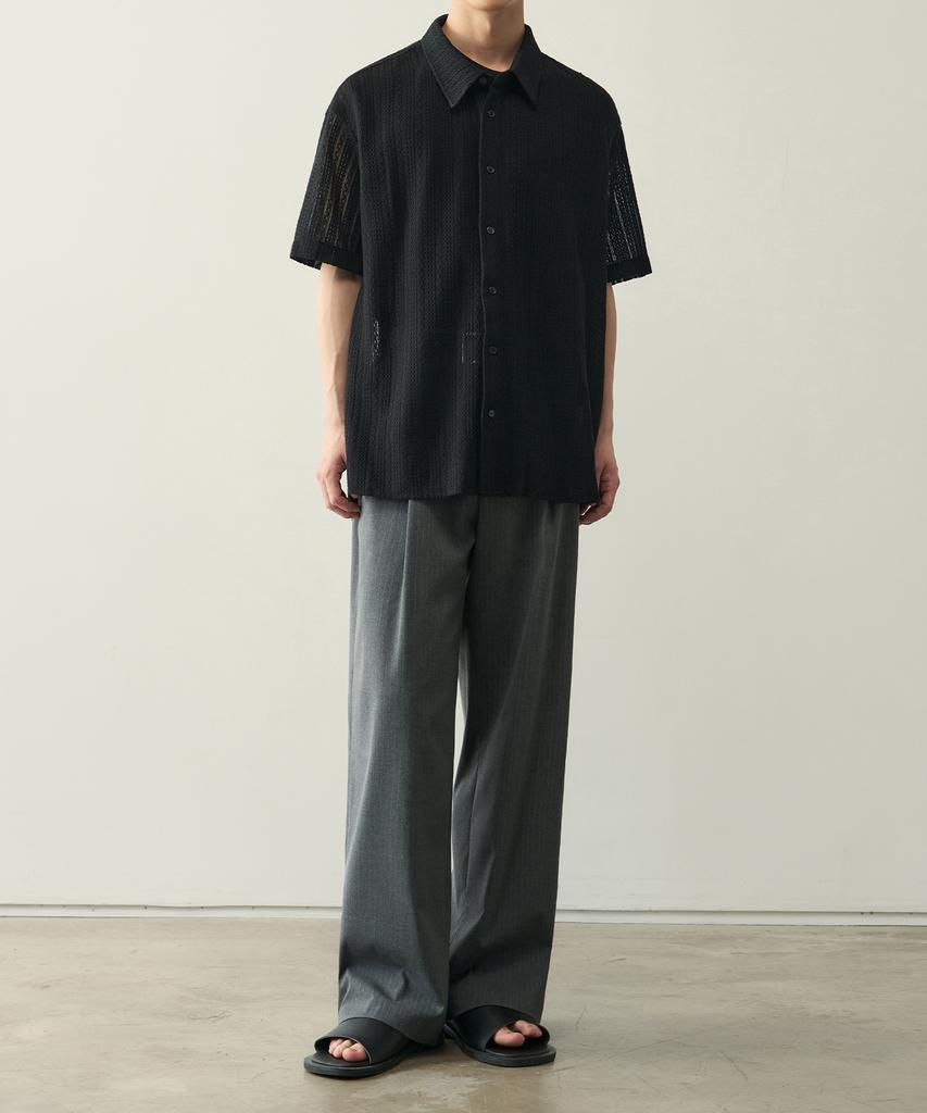 ROTEMBER Striped One-Pleat Wide Half-Banding Slacks [Gray]