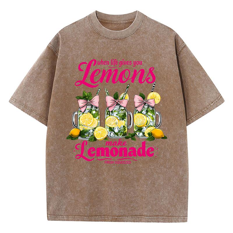 When Life Gives You Lemons Make Prints Washed TShirt Womens Cotton Tops Distressed ONeck Comfortable T Shirts Summer Clothes