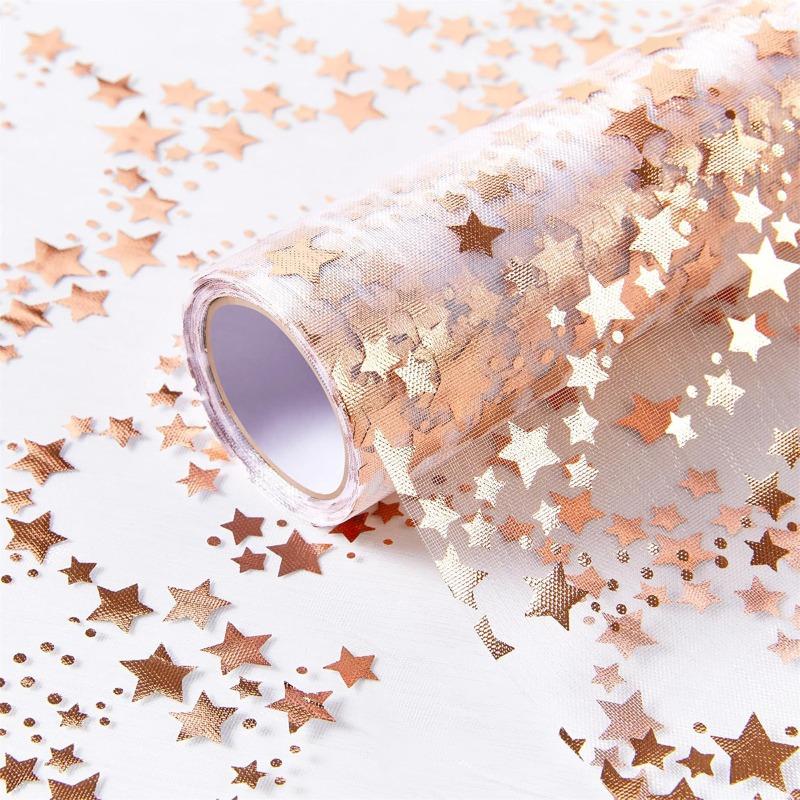 1rolls Star Hot Gold Foil Thin Gauze Table Flag Mesh Light Luxury Tablecloth Suitable for Family Gatherings Dinner Mats Gift Bouquets Packaging Gauzes