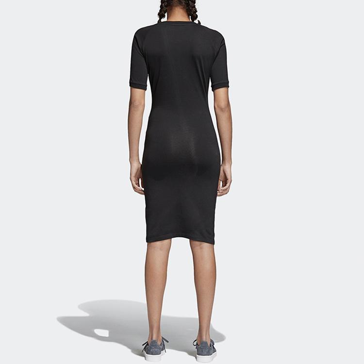 adidas Originals 3-Streifen Kleid Mit Logo-Print Sport Slim Fit Atmungsaktiv Rundhals Kurzarm Kleid Damenkleider Schwarz CY4748