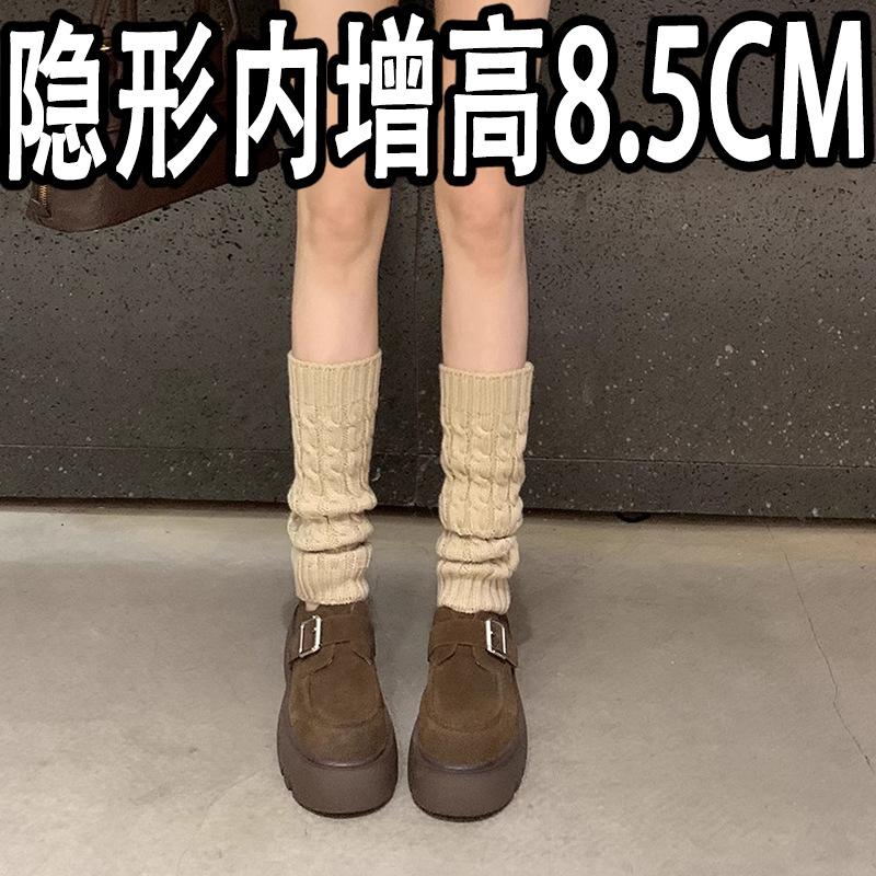 Grape Mother Studiolee Round Head Metal One-word Buckle Strap Inner Heightening Thick-soled Loafer Small Leather Shoes Women's Spring and Autumn