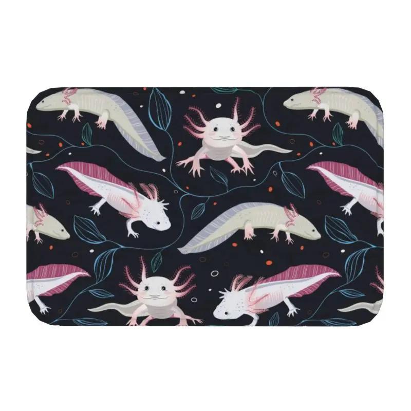 Custom Smiling Leucistic Axolotl Doormat Non-Slip Entrance Bath Kitchen Door Floor Mats Salamander Animal Living Room Carpet Rug