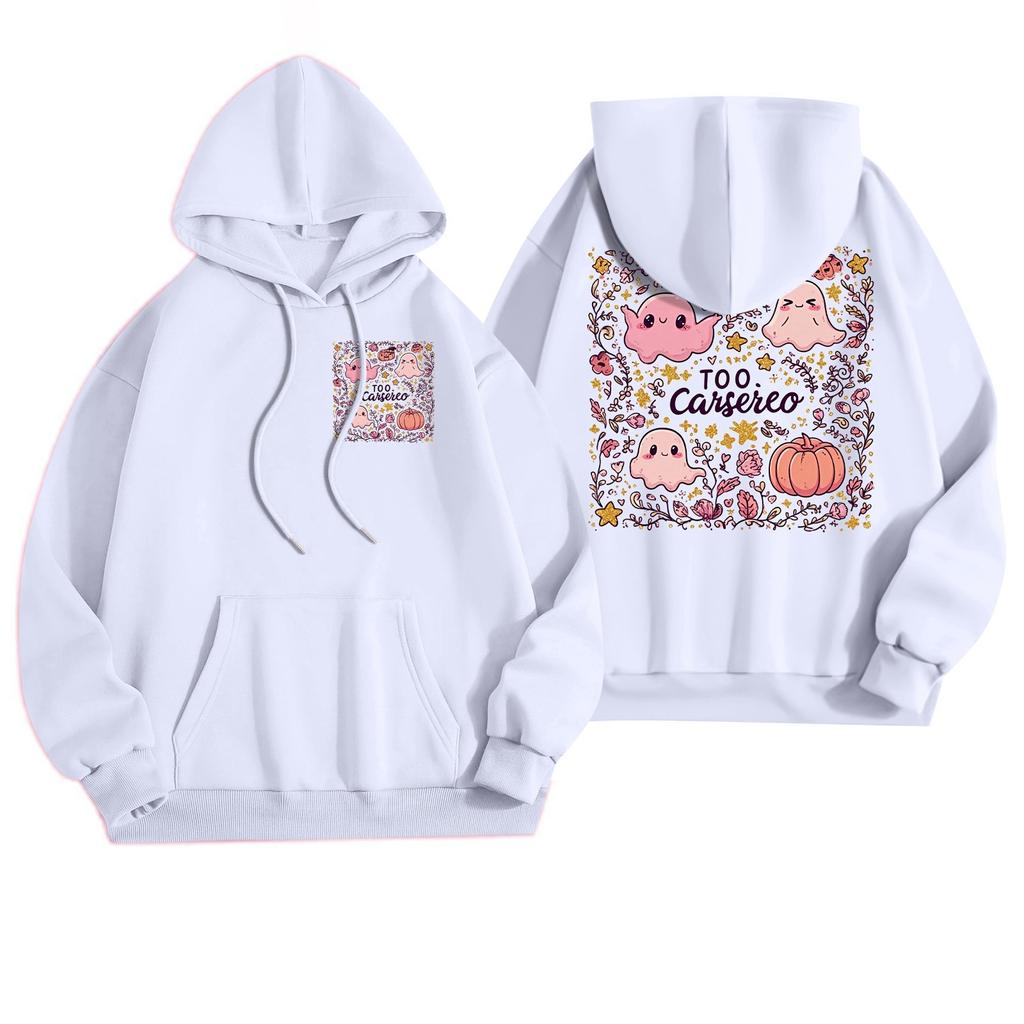 Damska codzienna bluza z kapturem z nadrukiem Halloween i kieszeniami