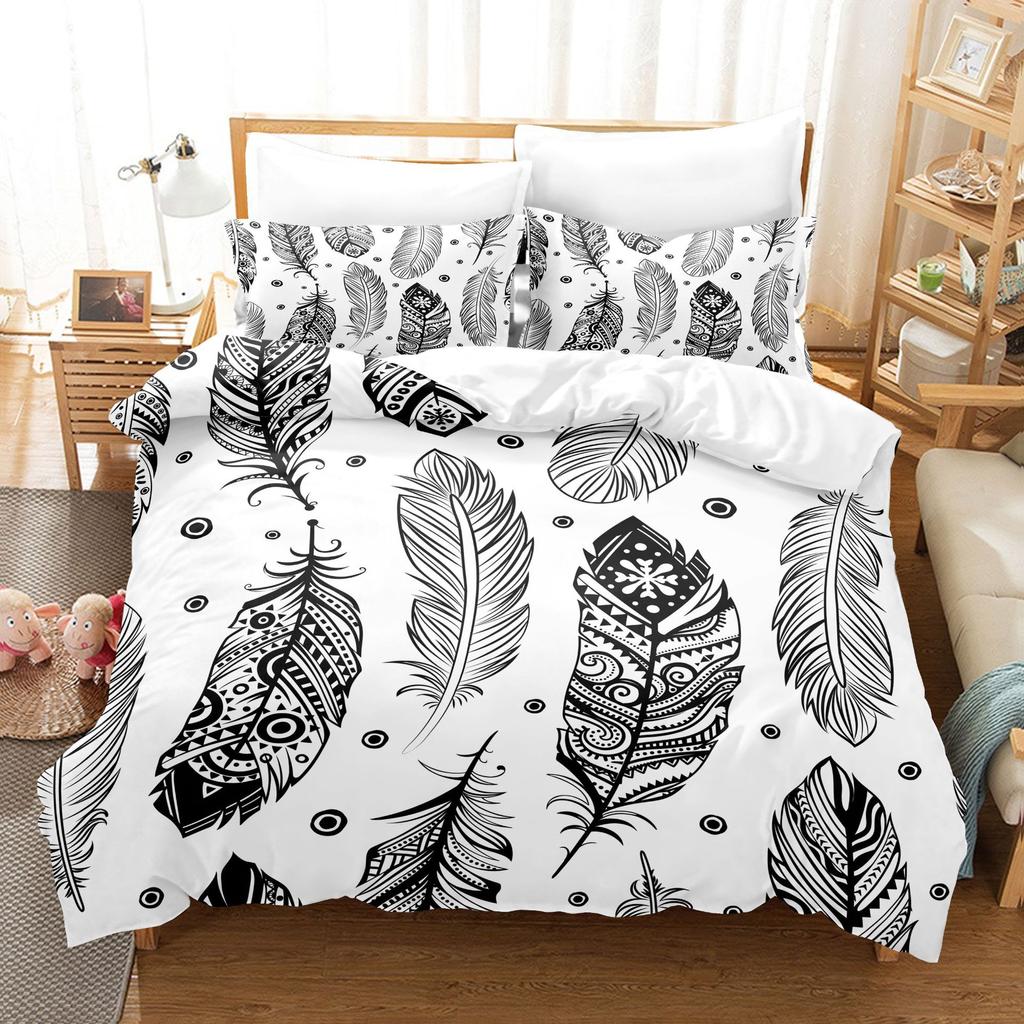 Home Bedding Set Feather Pattern Quilt Cover and Pillow Cover Bedding Set AU/EU/US Full Size Bedding Set