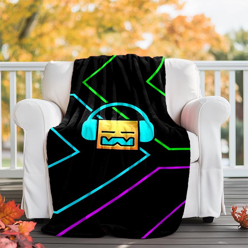 Geometry Dash Flannel Blanket Soft All-Season Throw, Design for Camping, Car Travel, Hiking Sofa, Bed, Office Perfect Gift for Parties