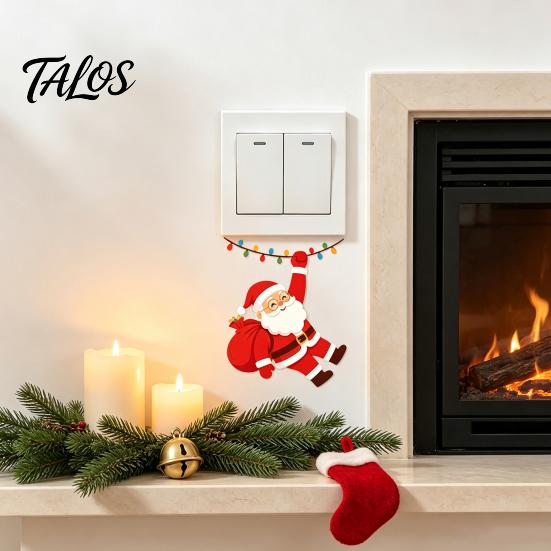 Christmas Party Supplies Santa Claus On Swing Switch Sticker, Decorative PVC Wall Decal, Holiday Home Decor Accessories Removable Self-adhesive Light